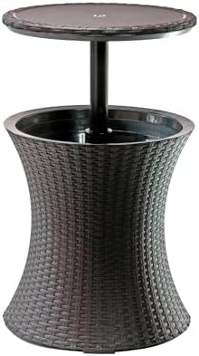 Keter Pacific Cool Bar Outdoor Patio Furniture and Hot Tub Side Table with 7.5 Gallon Beer and Wine Cooler, Espresso Brown by Unknown