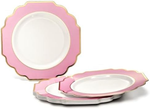 " OCCASIONS " 960 Piece set (120 Guests)-Heavyweight Wedding Party Disposable Plastic Plate Set - 120 x 10.5'' + 120 x 8'' + Silverware + Cups + Napkins (Imperial in Rose Pink & Gold) - Image 2
