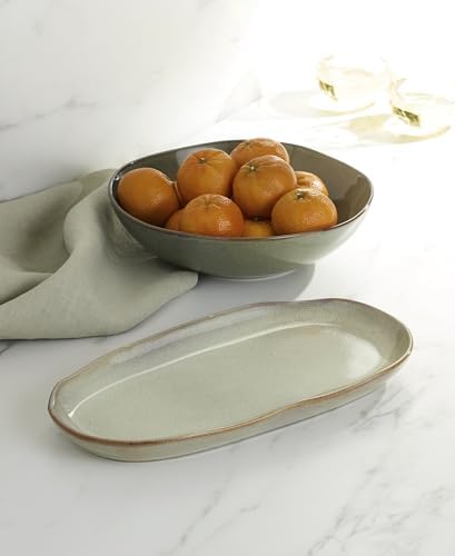 Oneida Organic Shades Sage Green Stoneware 2-Piece Serving Platter Set - Image 6