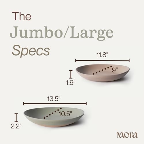 MORA Jumbo and Large Serving Dishes Set of 2, 13 inch and 12 inch Ceramic Pottery Oval Platters - Microwave, Oven and Dishwasher Safe - Thyme & Mushroom - Image 2