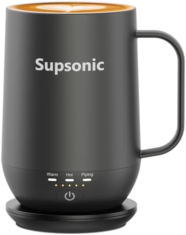 Supsonic - 16oz Self Heating Coffee Mug, Smart Heated Coffee Mug Faster Direct-Contact Heating Up to 149°F, Coffee Mug Warmer Set with Auto Shut-Off - Gifts for Men Women | S2 by Supsonic
