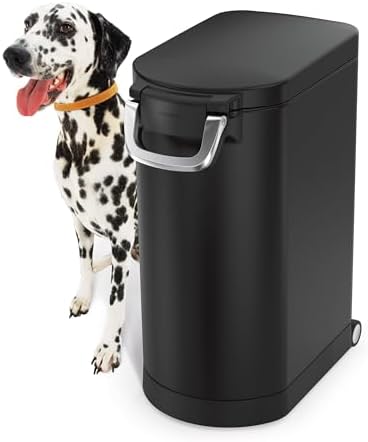 simplehuman Large Pet Food Storage Container, Holds 30-35 lb / 14-16 kg of Dry Dog Food, Cat Food, or Bird Seed, Airtight Lock-Tight Lid with Magnetic Scoop, BPA-Free, Matte Black Steel by Unknown