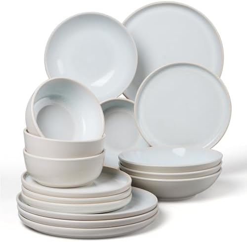 LIANYU 16 Piece Dinnerware Sets with Pasta Bowls for 4, Dusk White by LIANYU