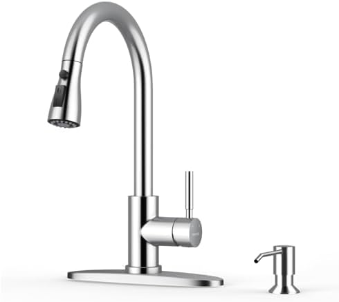 WEWE Kitchen Faucet with Soap Dispenser, Pull-Down Sprayer, Polished Chrome by WEWE
