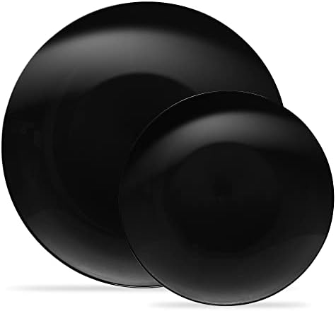 PLASTICPRO 32 Piece Combo Plates Set includes 16-7'' inch Plates & 16-10'' inch Plates Black Plastic PartyPlates Premium heavyweight Elegant, Disposable, Tableware, Dishes, by PLASTICPRO