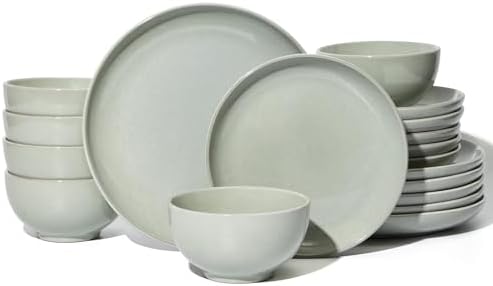 Pokini Stoneware Dinnerware Sets for 6, 18pcs Plates and Bowls Sets Dishes by Pokini