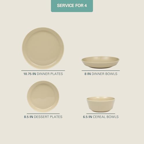Gibson Home Summer Shades 16 Piece Plates and Bowls Dishes Service for 4 Porcelain Dinnerware Set - Taupe - Image 2