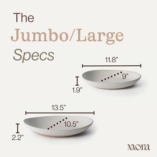 MORA Jumbo and Large Serving Dishes Set of 2, 13 inch and 12 inch Ceramic Pottery Oval Platters - Microwave, Oven and Dishwasher Safe - Oat - Image 2