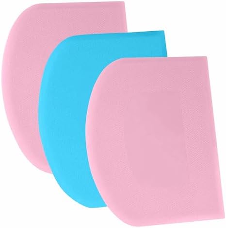 SURDOCA Dough Scraper Bench Scraper - 3P 5.9x4.3" Plastic Flexible Bowl Scraper, Sharp Edge & Angles Cake Scraper. Non-Slip Bakeware Decorating Tools Sculpting & Modeling Tools - Pink+Blue+Pink by SURDOCA
