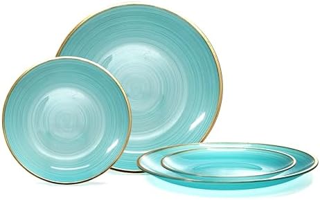 " OCCASIONS " 120 Plates Pack,(60 Guests) Premium Wedding Party Disposable Plastic Plates Set -60 x 10'' Dinner + 60 x 7'' Salad/Dessert (Belize, Aqua & Gold) by OCCASIONSFINESTPLASTICTABLEWARE