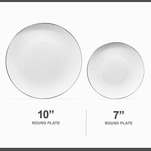 PLASTICPRO 32 Piece Combo Plates Set includes 16-7'' inch Plate & 16-10'' inch Plates White Plates with Silver Rim Plastic PartyPlate Premium heavyweight Elegant, Disposable, Tableware, Dishes, - Image 5