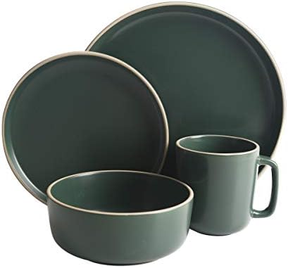 Gibson Home Zuma 16 Piece Round Kitchen Dinnerware Set, Dishes, Plates, Bowls, Mugs, Service for 4, Matte Stoneware, Green - Image 2