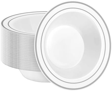 BESTSTAR 50 Pack Disposable Soup Bowls with Silver Rim by BESTSTAR