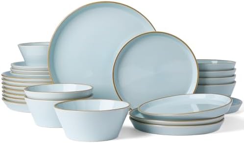 Famiware Saturn Stoneware Dishes Dinnerware Set for 8, Rimmed Plates, Bowls by Famiware