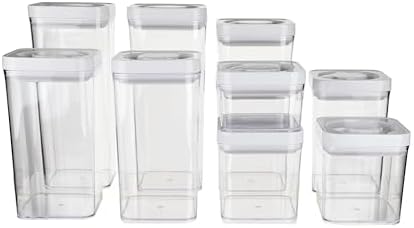 Amazon Basics Airtight Food Storage Containers, BPA Free, Dishwasher Safe, with Twist/Turn Lids, for Kitchen Pantry Organization, 10-Piece Square Set, Clear Plastic by AmazonBasics
