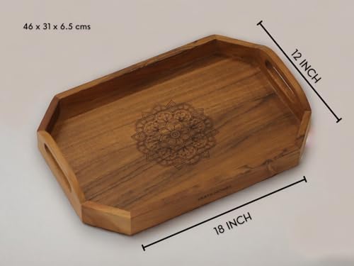 Vesta Homes Extra Large Wooden Serving Tray for Home, Kitchen, Breakfast, Restaurant, Office Organizer, Dining Table | Premium Acacia Wood |18 * 12 * 3 Inches | Handcrafted in India - Image 3