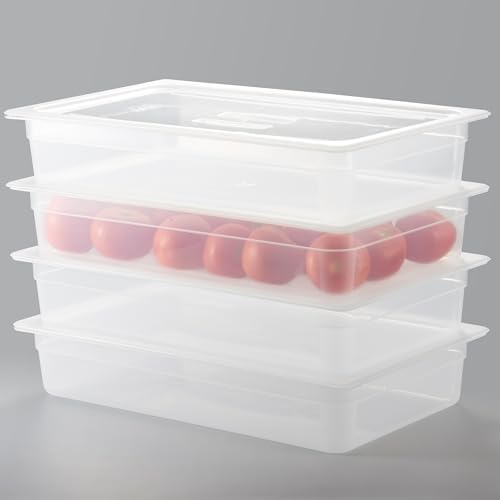 CURTA 4-Pack Full Size 4" Deep Food Pan with Sealing Lid – NSF Commercial-Grade Translucent Polypropylene, Stackable Freezer-Safe Storage for Restaurants, Catering & Buffets by CURTA