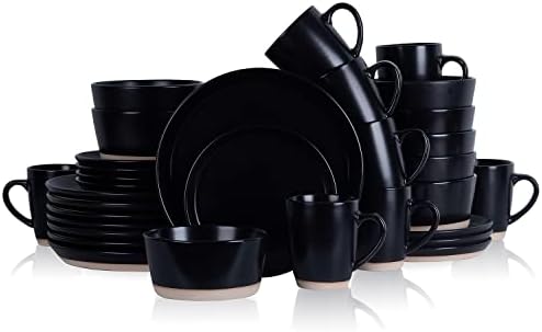 Stone Lain Jules Stoneware 32-Piece Modern Dinnerware Set, Plates and Bowls, Service for 8, Black, Microwave & Dishwasher Safe - Image 3