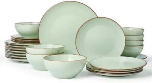 Famiware Venus Plates and Bowls Sets with Rim, Stoneware Dinnerware for 8 by Famiware