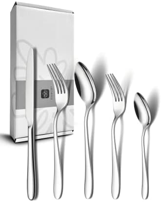 40 Piece Silverware Set for 8, Stainless Steel Flatware Set, Cutlery Sets with Mirror Finish, Dishwasher Safe, Modern Kitchen Forks, Spoons, Knives, Eating Utensil Sets by EIUBUIE