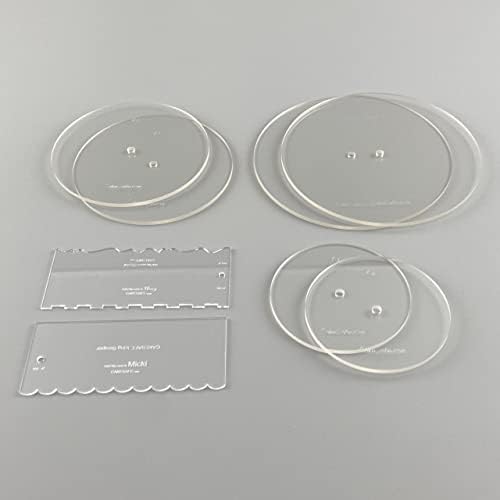 CAKESAFE Essential Cake Decorating Acrylic Disk Kit - 3 Sets - Round 6.0", 8.0", 10.0" Disk Sets (2 disks per size), 2-8" Icing Scrapers with 1 Scraper Edge and 3 Cake Comb Patterns - Image 2