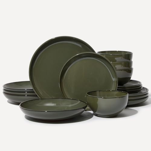 Pokini Stoneware Dinnerware Sets for 4, 16pcs Plates and Bowls Sets Dishes by Pokini