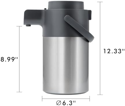 Tiken Airpot Coffee Dispenser with Pump - 102oz/3L Thermal Coffee Carafes for Hot Beverage - Stainless Steel Insulated Coffee Thermos Carafe, Silver - Image 2