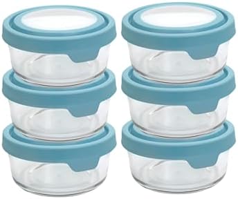 Anchor Hocking 2 Cup Glass Storage Containers with Lids, Set of 6 Glass Food Storage Containers with Mineral Blue TrueSeal Lids by AnchorHocking