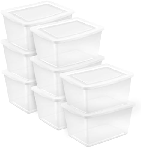 Sterilite 8-Pack Storage Box, Clear Plastic Storage Container Bins with Lids, 58 Quart - Heavy-Duty Organizing Containers for Closet, Bathroom, and Office by Sterilite