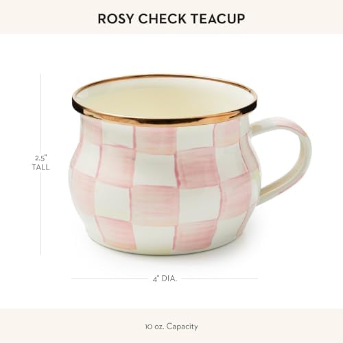 MACKENZIE-CHILDS Enamel Teacup, Pink-and-White Rosy Check - Image 4