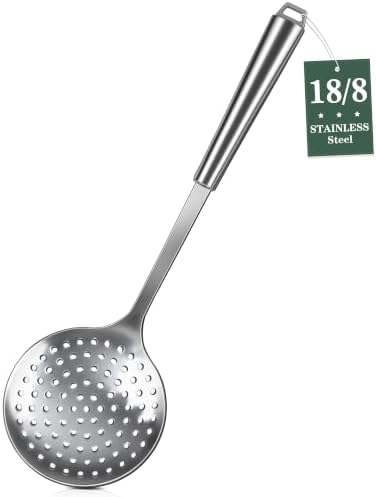 304 Stainless Steel Slotted Spoons for Cooking, Skimmer Ladle, Heavy Duty Sturdy Large Strainer Spoon with Hanging Hole, Heat Resistant Metal Kitchen Utensil, Ergonomic Handle, Dishwasher Safe by Unknown