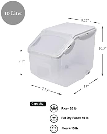 HANAMYA 10 Liter / 20 lbs Rice Storage Container with Measuring Cup, BPA free, For Rice | Grain | Pet Food | Flour, 2 counts, Clear - Image 4