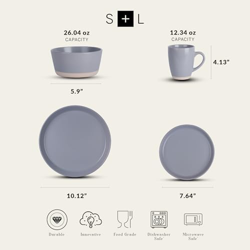 Stone Lain Jules Modern Stoneware 16-Piece Round Dinnerware Set, Plates and Bowls Sets, Dish Set for 4, Grey - Image 2