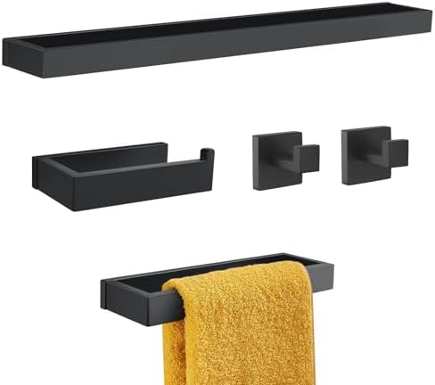 Black Towel Bar Set, 5-Pieces Bathroom Hardware Set,23.6 Inch Towel Rack Set Stainless Steel Towel Holder Set Wall-Mounted Bathroom Accessories by TNOMS