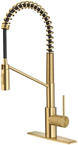 KRAUS Oletto Commercial Style Single Handle Pull Down Kitchen Faucet with QuickDock Top Mount Installation Assembly in Brushed Brass, KPF-2631BB by Unknown