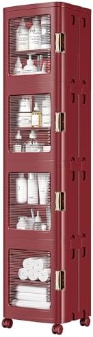VECELO 4-Tier Narrow Storage Cabinet with Wheels, Red by VECELO