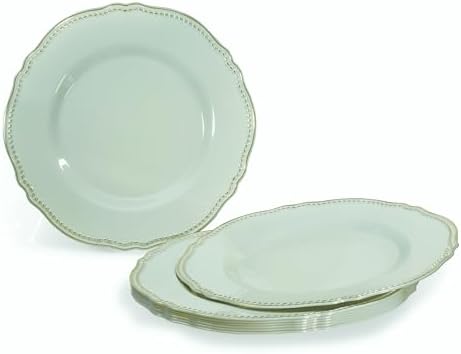 " OCCASIONS " 640pcs set (80 Guests)-Heavyweight Wedding Party Disposable Plastic Plate Set -80 x 10.25'' + 80 x 7.5'' + Silverware + Cups + Napkins (Rochelle Seafoam/Mint and Gold)) - Image 2