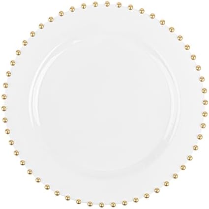PLASTICPRO 64 Piece Combo Plastic Dinner Plates Disposable Plastic Fancy Heavy Duty Party Dishes 7 inch and 10 inch, White and Gold Beaded - Image 5