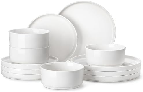 MALACASA 12 Pieces Porcelain Dinnerware Set, Modern White Dish Set for 4, Premium Serving Plates and Bowls Sets, Chip and Scratch Resistant Dishware Sets Kitchen Dishes Dining Ware Set, Series LEAH by MALACASA