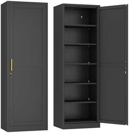 Ckzbx Metal Locker Tall Narrow Storage Cabinet, 67" H Locking Tool File Cabinets Snack Locker Organizer for School Classroom,Bedroom,Gym Home Office,Entryway and Hallway (20" W 1Door Black) by Ckzbx