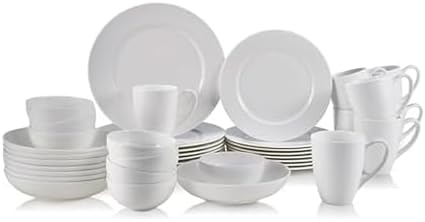Mikasa Annabelle Bone China Dinnerware Set, 40-Piece Service for 8, White Hobnail Detail, Dinner Plates, Salad Plates, Bowls and Mugs, Dishwasher and Microwave Safe by Mikasa