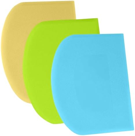 SURDOCA Dough Scraper Bench Scraper - 3P 8.3x5.5" Plastic Flexible Bowl Scraper, Sharp Edge & Angles Cake Scraper. Non-Slip Bakeware Decorating Tools Sculpting & Modeling Tools - Blue+Yellow+Green by SURDOCA