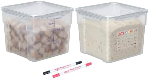2 Pack 12 QT BPA-Free Translucent Polypropylene Food Storage Containers, Airtight Lids, Stackable Commercial Ingredient Containers for Bulk Dry Goods by GATBO