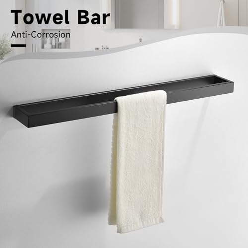 Black Towel Bar Set, 5-Pieces Bathroom Hardware Set,23.6 Inch Towel Rack Set Stainless Steel Towel Holder Set Wall-Mounted Bathroom Accessories - Image 2
