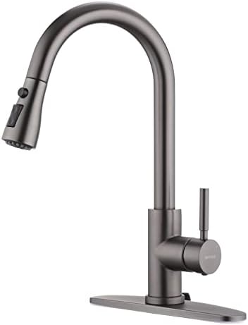 WEWE Pull-Down Kitchen Faucet, 3-Mode Sprayer, Matte Gray, High Arc by WEWE