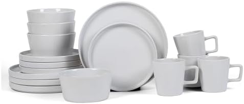 Stone Lain Celina Modern Stoneware 16-Piece Dinnerware Set, Plates and Bowls Set, White Glossy, Dish Set Service For 4 by Unknown