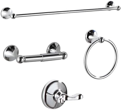 BGL Bathroom Hardware Set, Chrome Adjustable Expandable Towel Bar 4-Piece Bathroom Accessory Set Wall Mounted Robe Hook Toilet Paper Holder Towel Ring Towel Bar by BGL