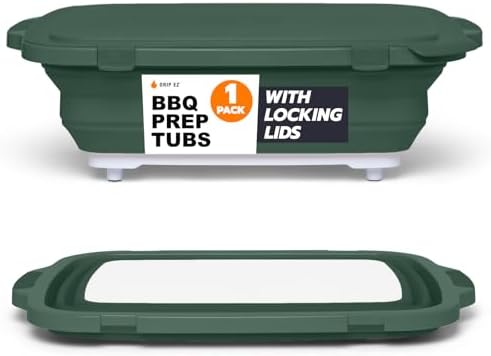 Drip EZ Collapsible BBQ Prep Tub - for Meal Prep Marinating Food Storage - Includes Cutting Board & Locking Lid - (1) XL - Green by DripEZ