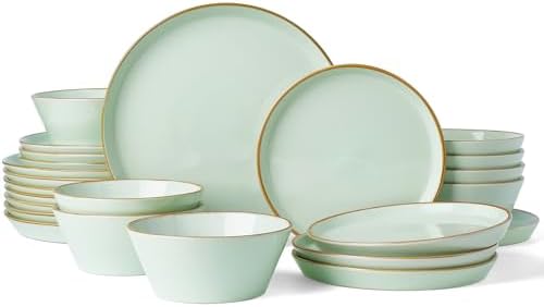 Famiware Saturn Stoneware Dishes Dinnerware Set for 8, Rimmed Plates, Bowls by Famiware