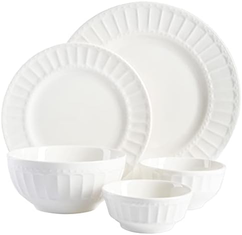 Gibson Home Zen Buffet Porcelain Ceramic Dinnerware Sets for 8, Plates and Bowls Set (40pcs), White Embossed Dishes - Image 2